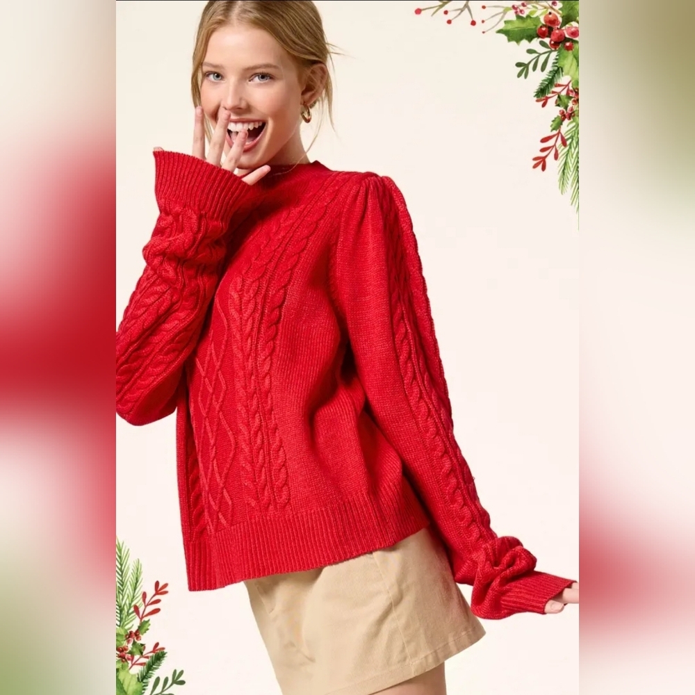 Super Soft Ribbed Crew Neck Cable Knit Sweater
